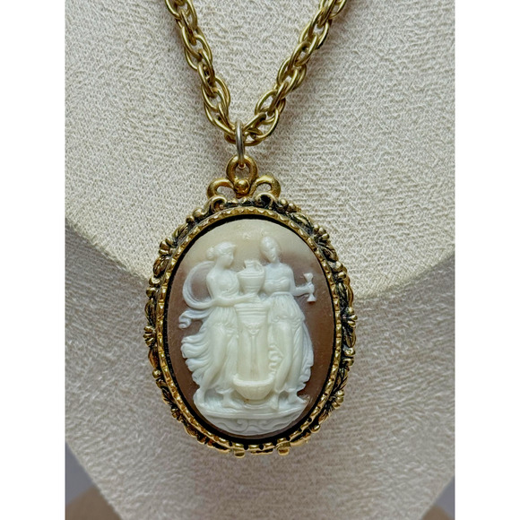Large Vtg Max Factor Hypnotique Perfume Locket Cameo 28" Chain Necklace Muses - Picture 5 of 7